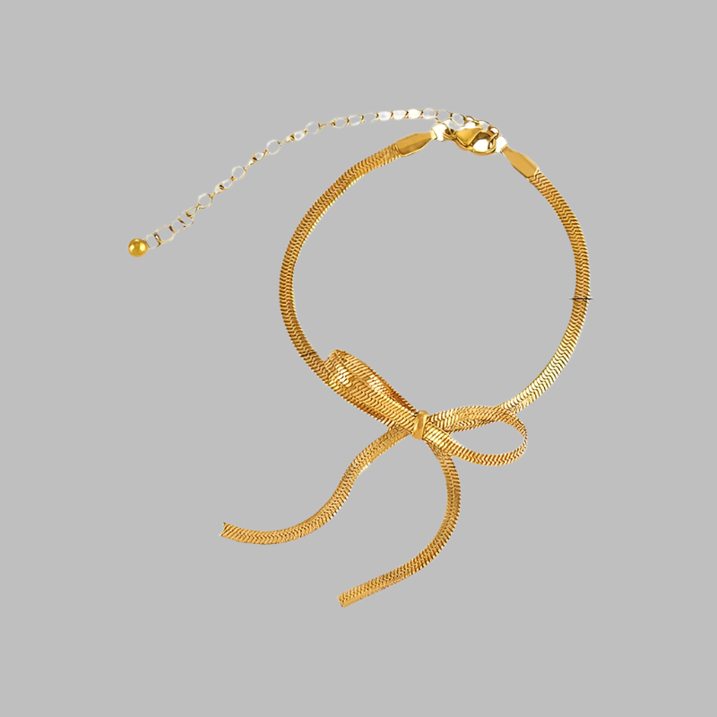 Gold Plate Flat Bracelet With Bow Detail