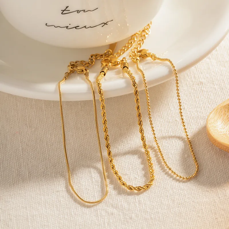 Gold Plated 3 Piece Minimalist Twist, Beads And Rope Bracelet Set