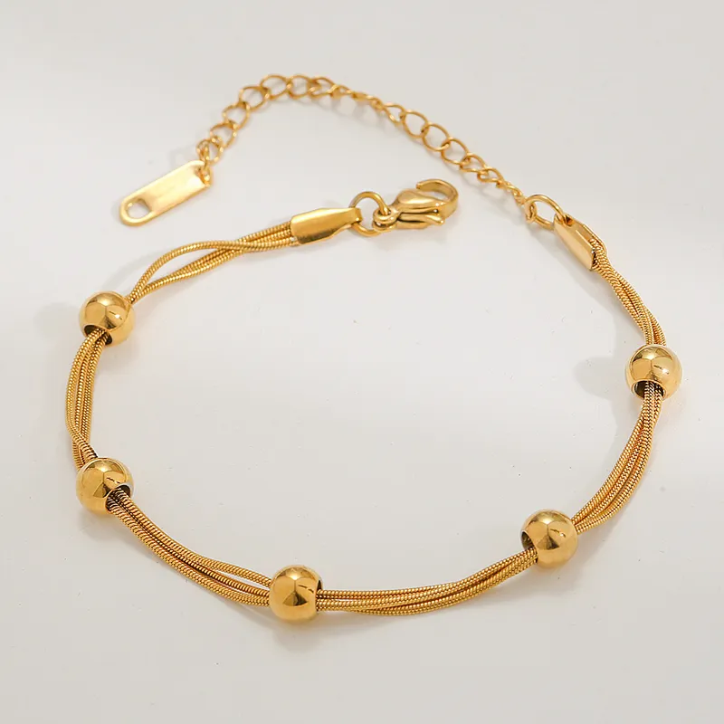 Gold Plated Ball And Triple Layer Snake Bracelet