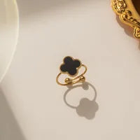 Gold plated clover ring - black