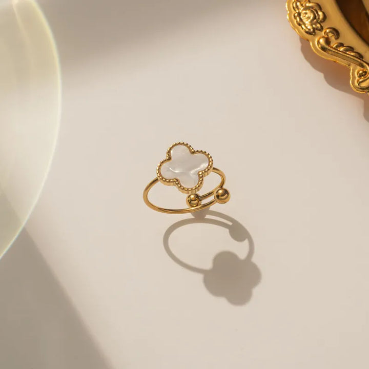 Gold plated clover ring - white
