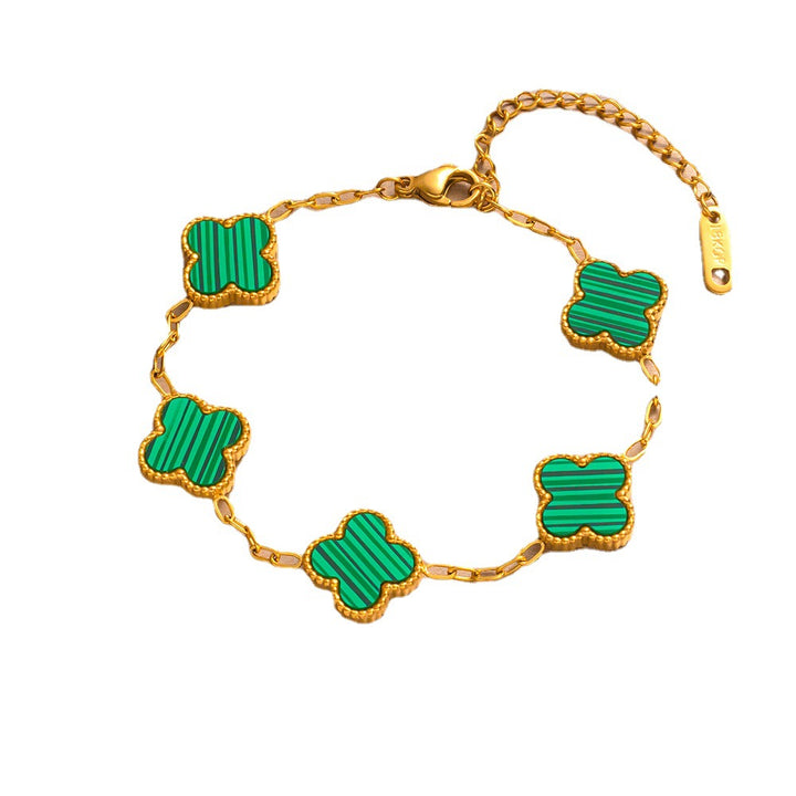 Gold plated clover bracelet - green