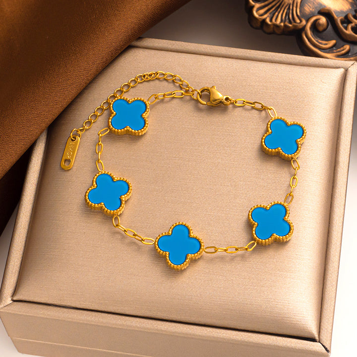 Gold plated clover bracelet - blue