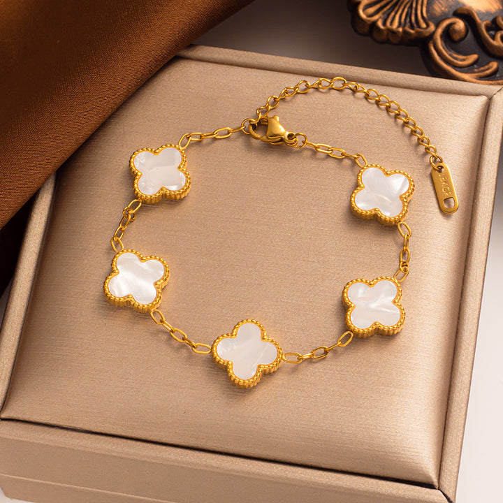Gold plated clover bracelet - white