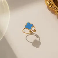 Gold plated clover ring - blue