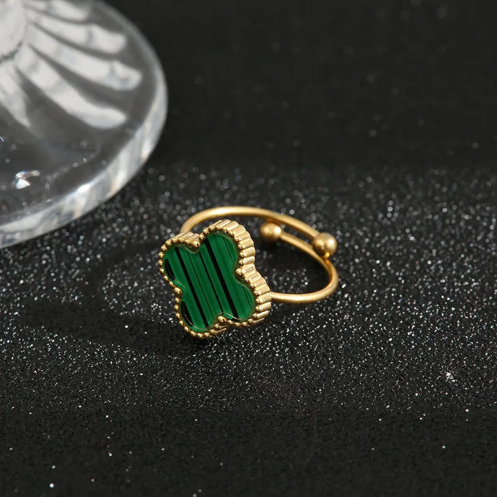 Gold plated clover ring - green